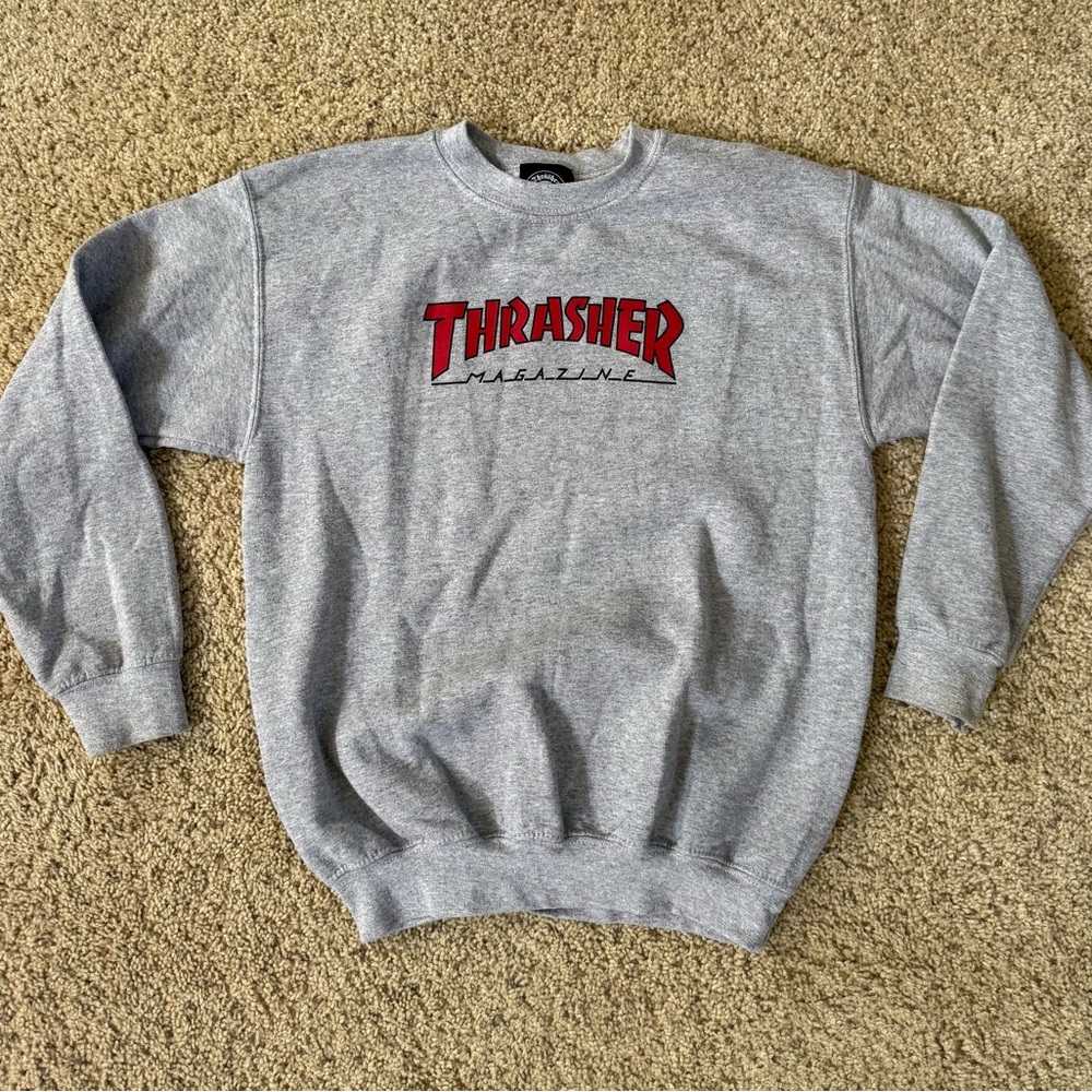 Thrasher Gray Crewneck Sweatshirt with Red Logo
